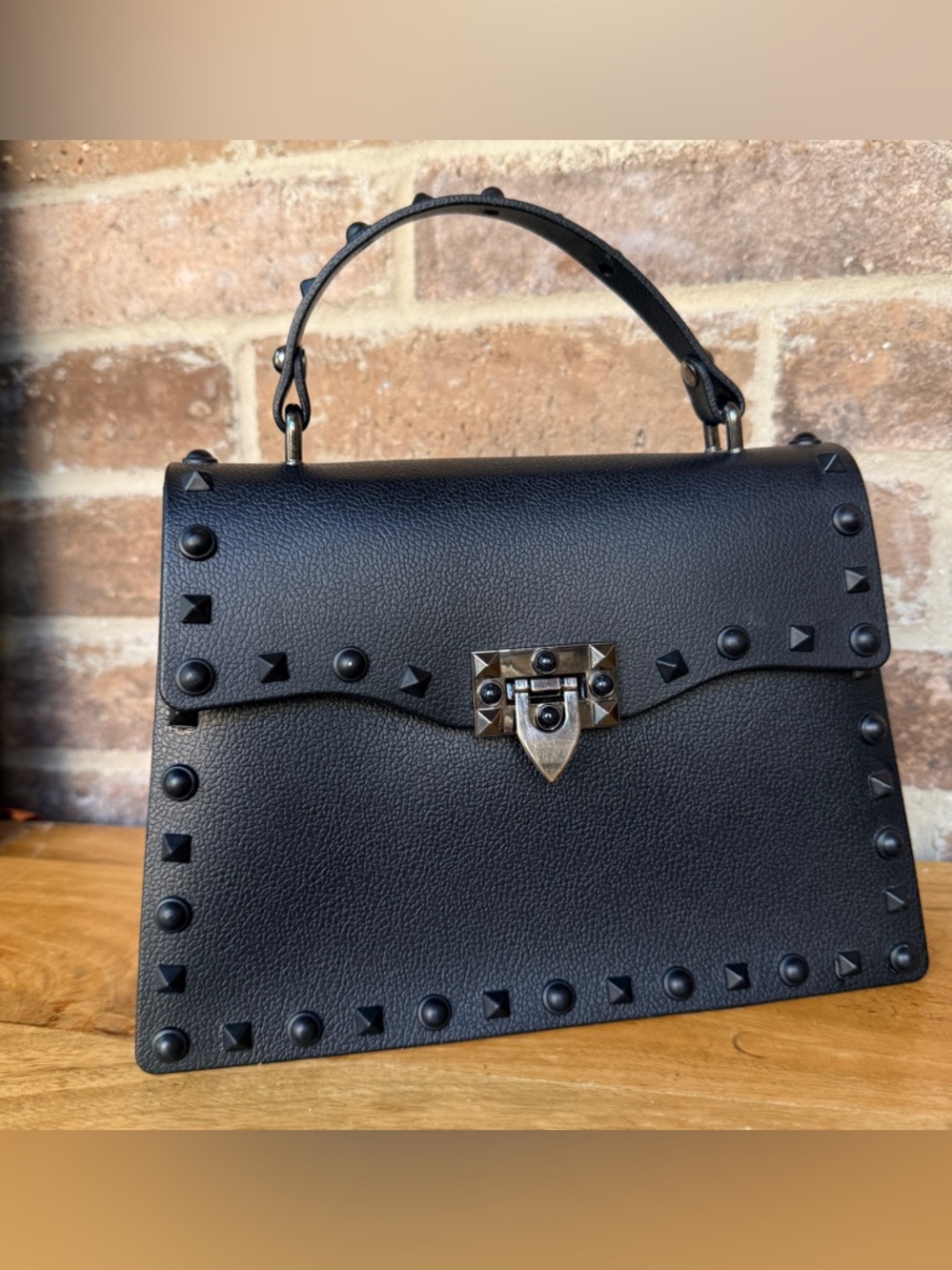 Black Studded 7” Top-Handle Jelly Bag